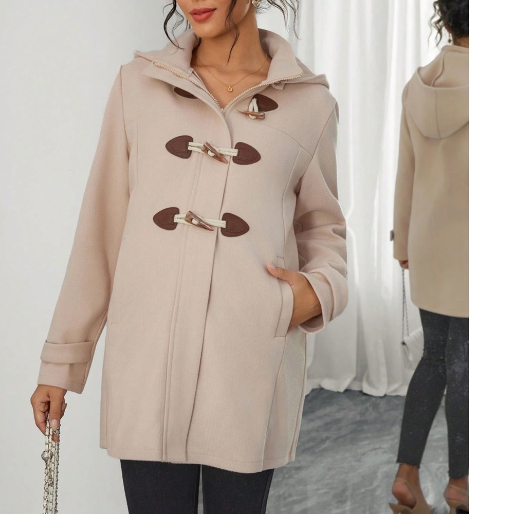 Maternity Tan Zip Toggle Hoodie jacket Coat